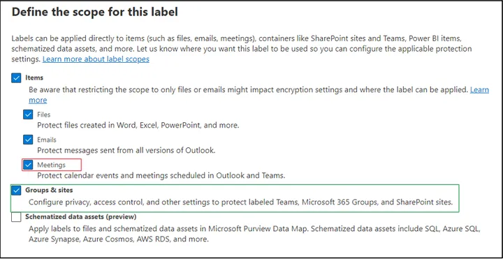 Configure Sensitivity Levels Step 1 -Assigning Labels to SPO, Teams, and Meetings
