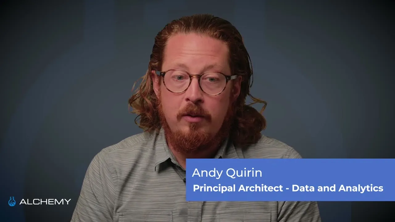 Andy Quirin, Principal Architect for Data and Analytics at Alchemy, speaking on camera